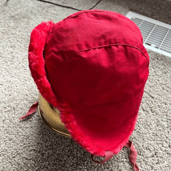VTG 1960s Red Faux Fur Trapper Hat Alcan Aviator Quilted Lined USA - Picture 5 of 13
